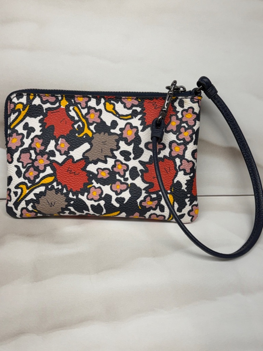 COACH Blue Multi Floral Leather Wristlet - Picture 5 of 13